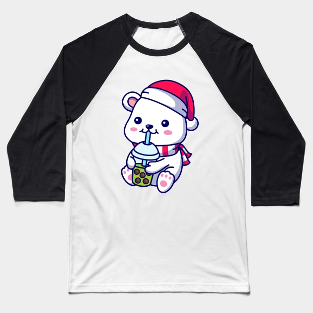 Bobaholic Christmas Bear Cute Boba tea lover polar bear Baseball T-Shirt by Artist usha